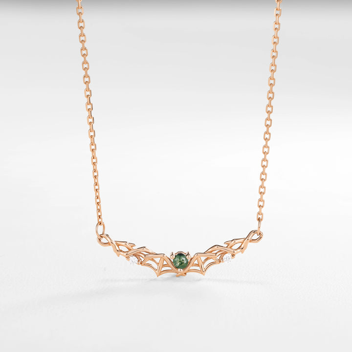 Moonshadow Batwing Kite Shaped Moss Agate Rose Gold Interchangeable Pendant