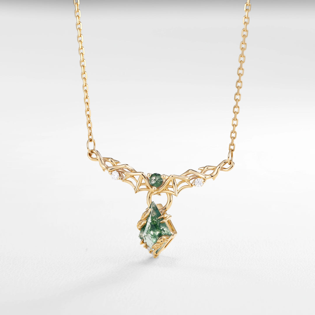 Moonshadow Batwing Kite Shaped Moss Agate Rose Gold Interchangeable Pendant