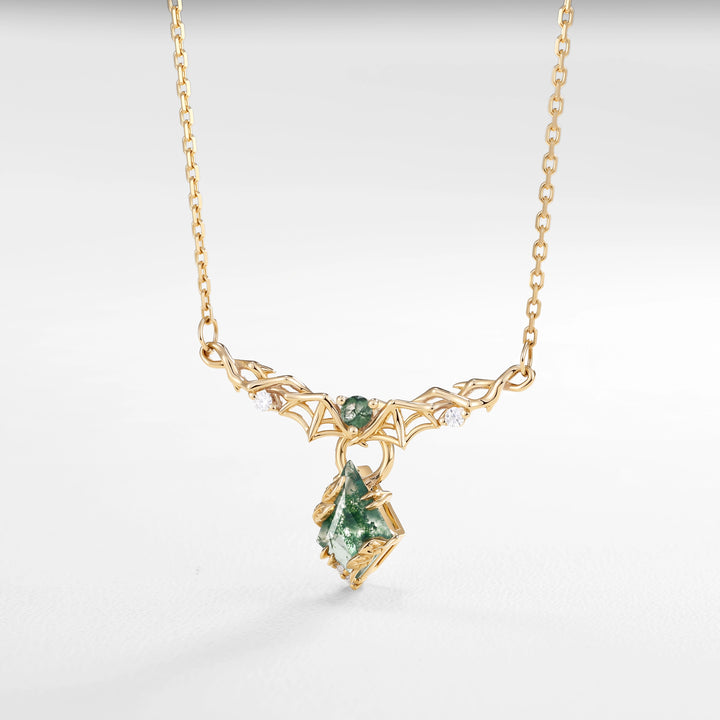 Moonshadow Batwing Kite Shaped Moss Agate Rose Gold Interchangeable Pendant