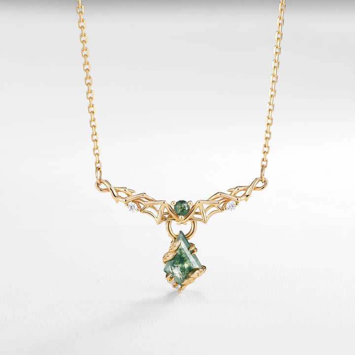 Moonshadow Batwing Kite Shaped Moss Agate Rose Gold Interchangeable Pendant
