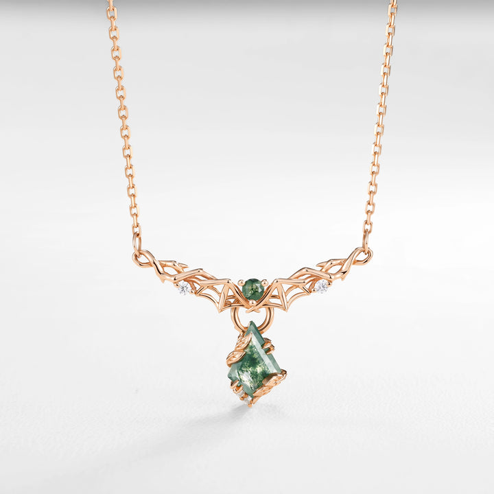 Moonshadow Batwing Kite Shaped Moss Agate Rose Gold Interchangeable Pendant