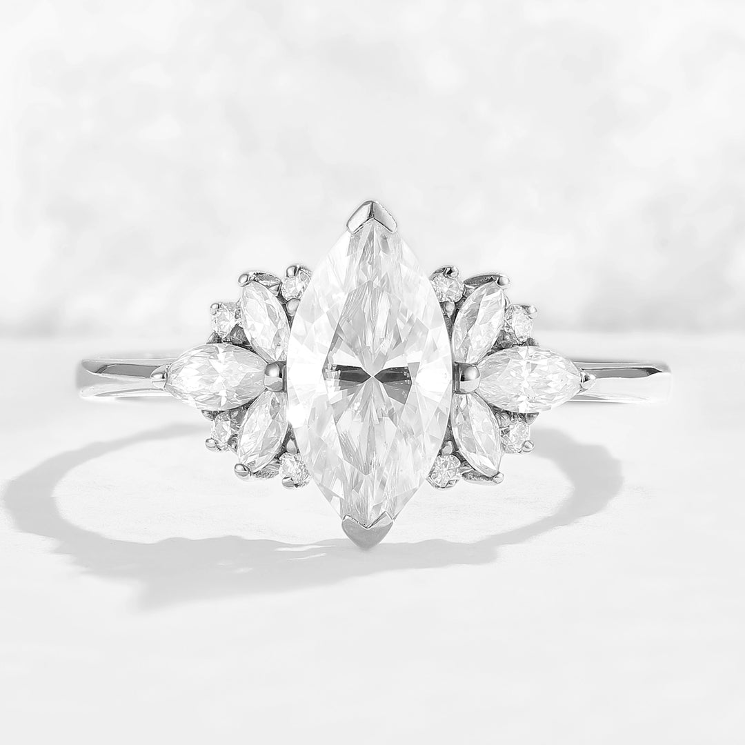 Cluster Marquise Cut Moissanite Petal Side Gemstone Ring