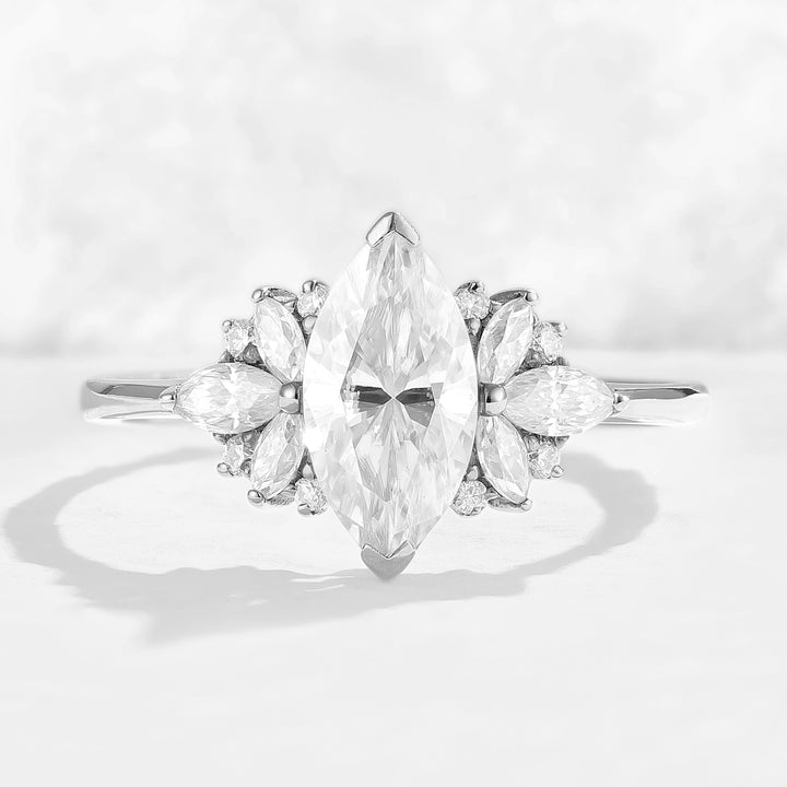 Cluster Marquise Cut Moissanite Petal Side Gemstone Ring