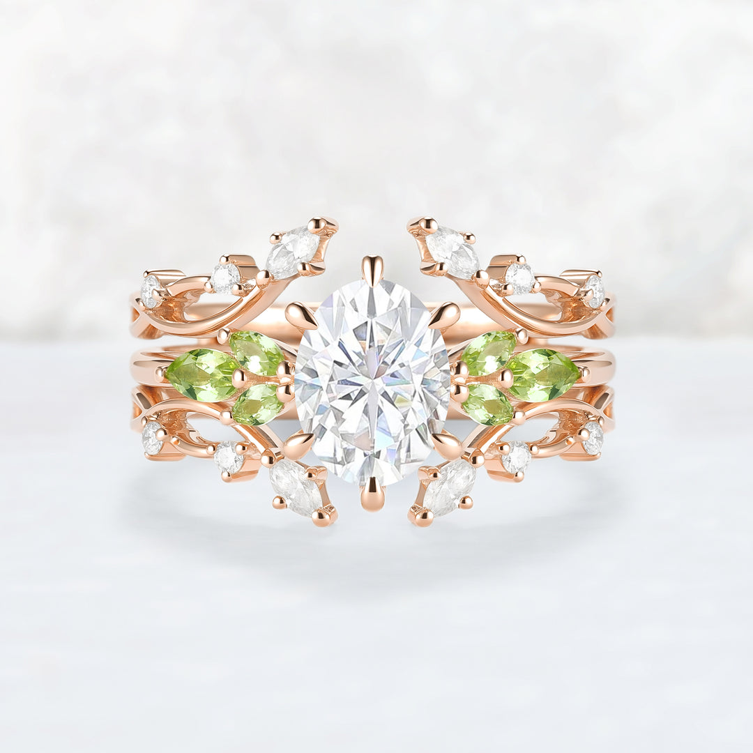 Cluster Oval Cut Moissanite Simple and Timeless Engagement Ring Set 2pcs