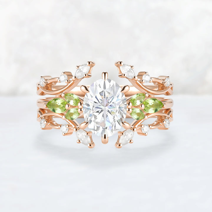 Cluster Oval Cut Moissanite Simple and Timeless Engagement Ring Set 2pcs