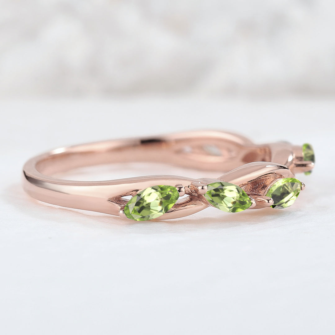 2Nature August Birthstone Peridot Braidal Stack 14K Rose Gold Ring