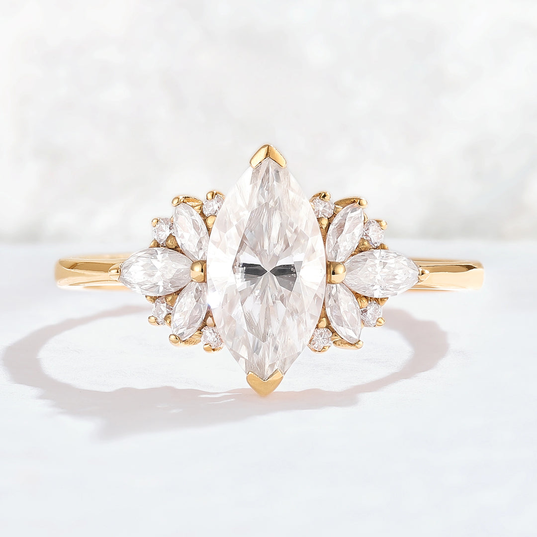 Cluster Marquise Cut Moissanite Petal Side Gemstone Ring