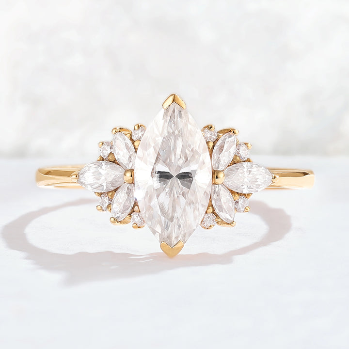 Cluster Marquise Cut Moissanite Petal Side Gemstone Ring