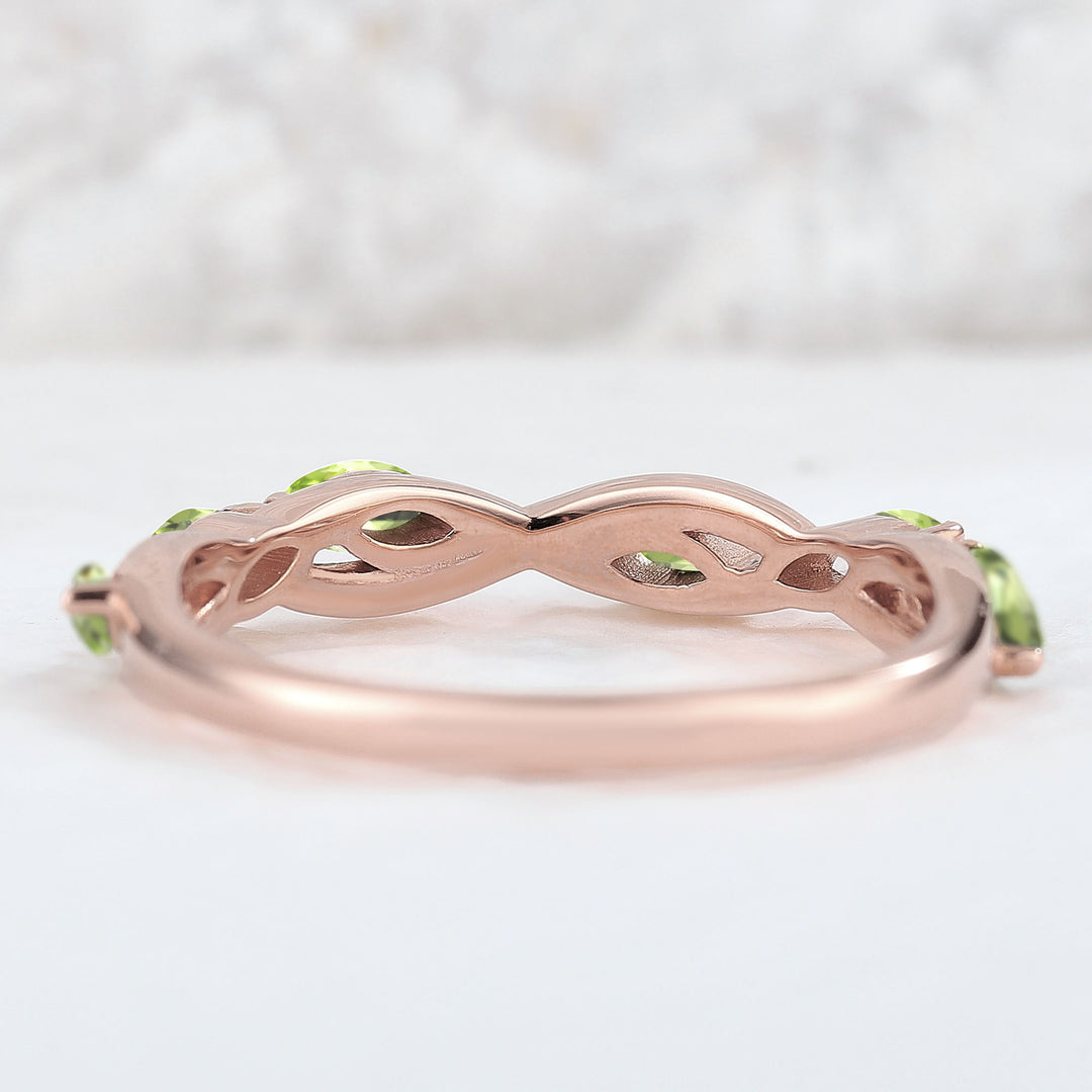 Nature August Birthstone Peridot Braidal Stack 14K Rose Gold Ring