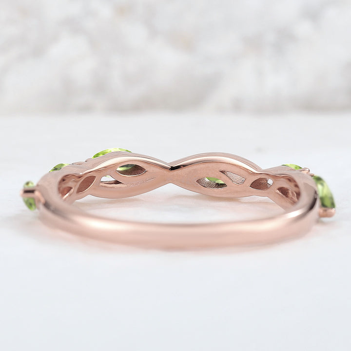 Nature August Birthstone Peridot Braidal Stack 14K Rose Gold Ring