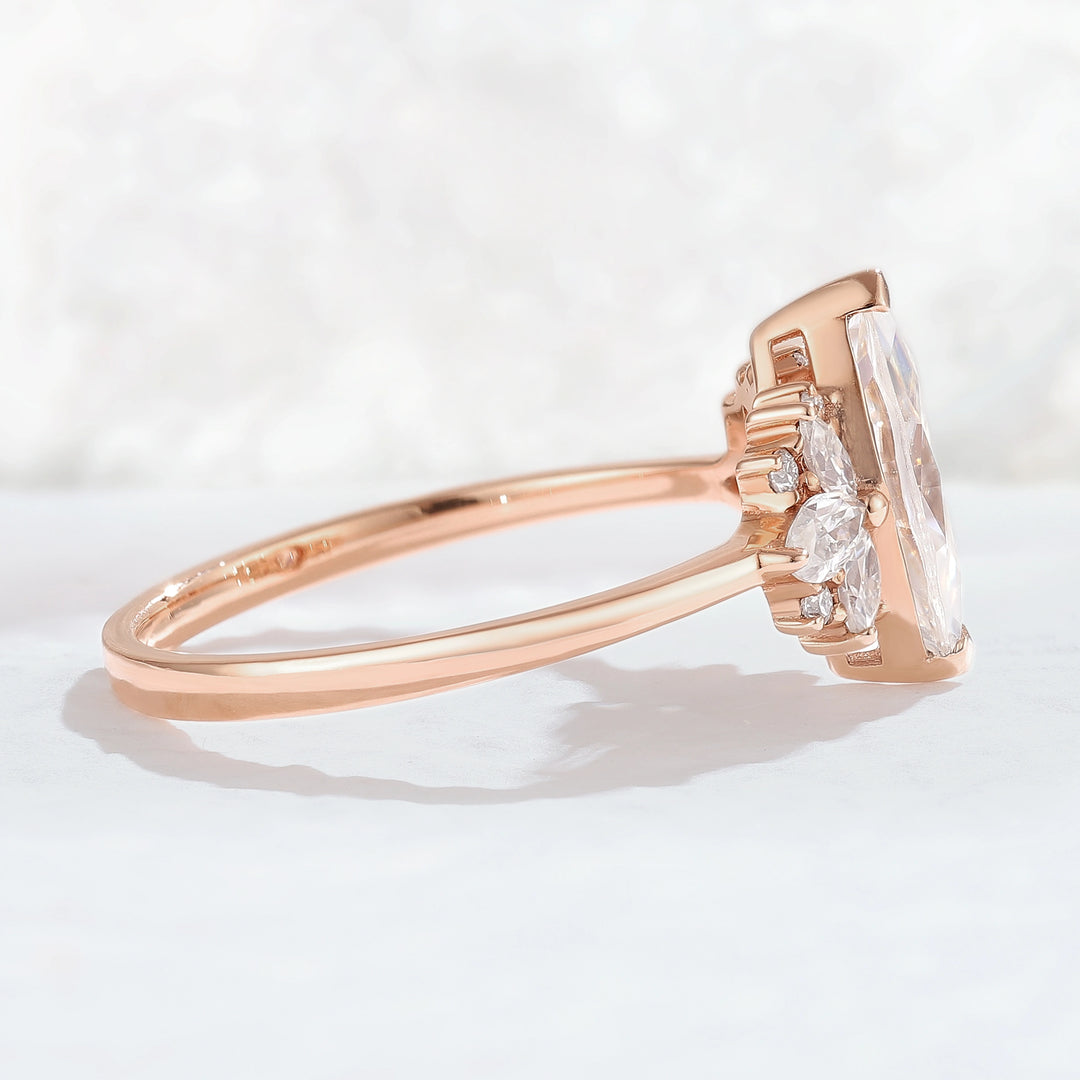 Cluster Marquise Cut Moissanite Petal Side Gemstone Ring