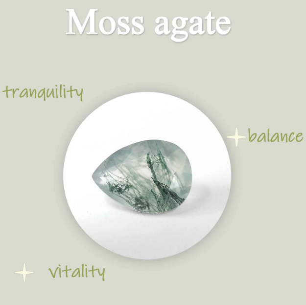 Curved Matching Ring of Kite Cut Moss Agate Ring Set