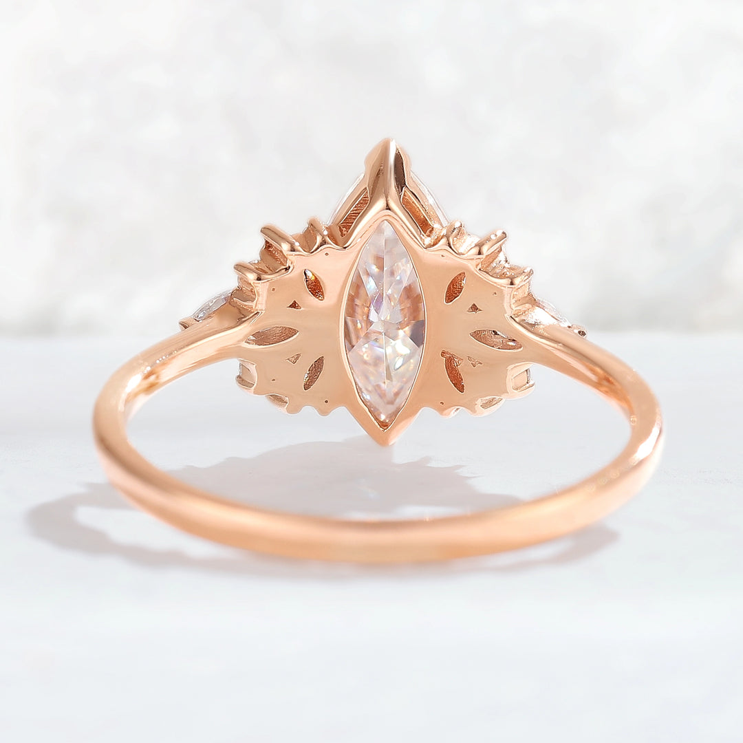 Cluster Marquise Cut Moissanite Petal Side Gemstone Ring