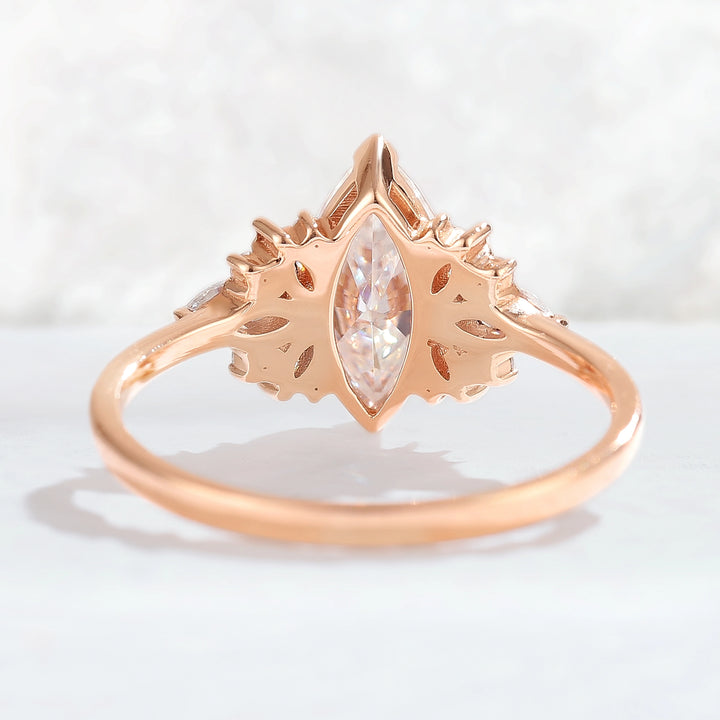 Cluster Marquise Cut Moissanite Petal Side Gemstone Ring