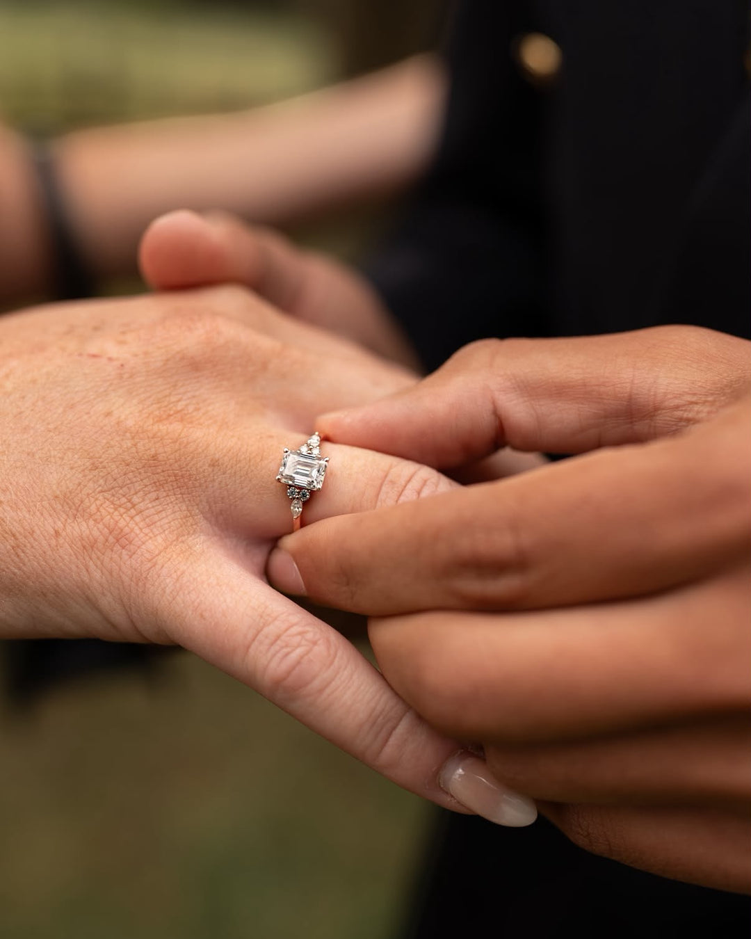 Emerald Cut Moissanite Cluster Gemstone Ring