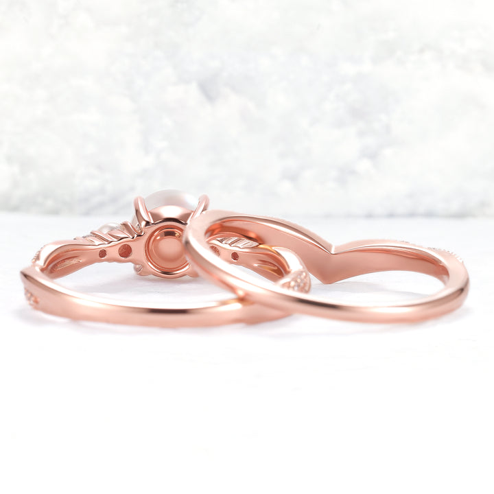 Akoya Round Pearl and Moissanite Gemstone Ring Set 2pcs