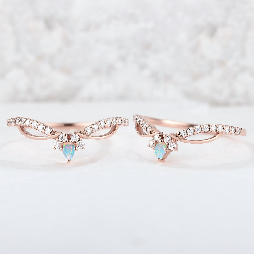 Unique Pear Shaped Opal Silver Handmade Wedding Band - Iver Jewelry