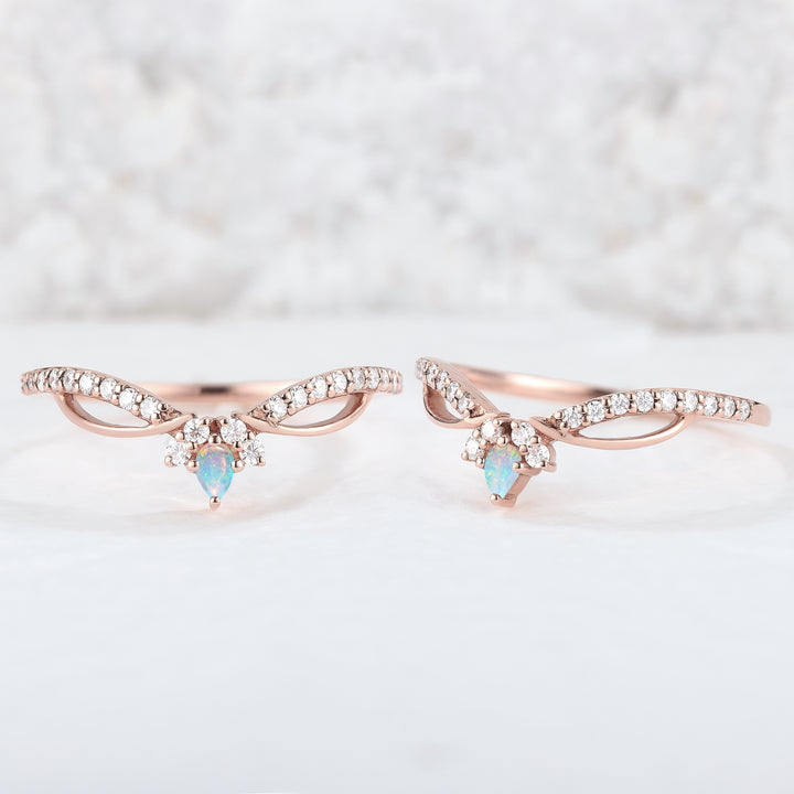 Unique Pear Shaped Opal Silver Handmade Wedding Band - Iver Jewelry