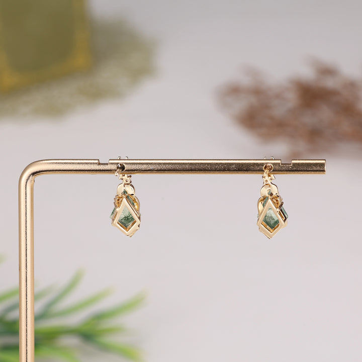 Batwing & Leafy Kite Cut Moss Agate Earrings Gift for Her