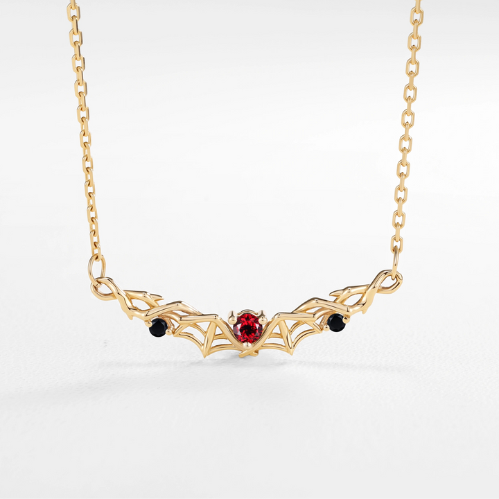 Batwing & Leafy Round Cut Ruby Earrings Gift for Her