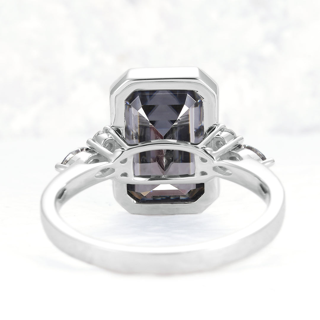 Cluster 3 Carat Emerald Cut Grey Moissanite Bezel Ring