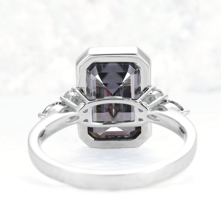 Cluster 3 Carat Emerald Cut Grey Moissanite Bezel Ring