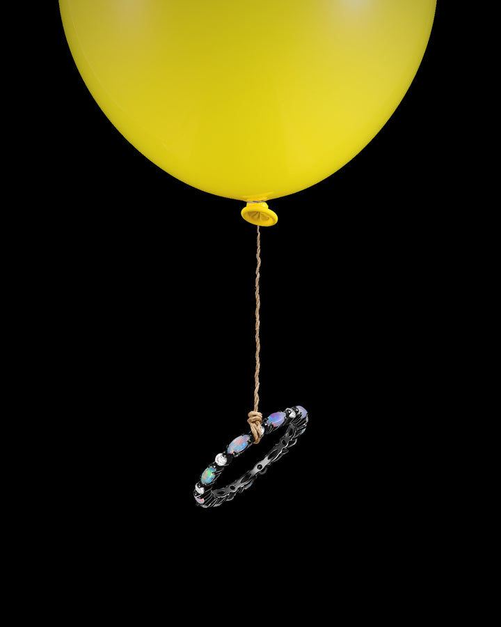 Black Gold Marquise Shaped Natural Opal Stacking Ring