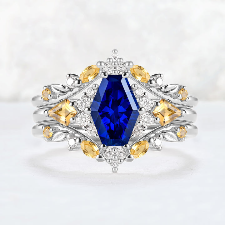 Custom Lab Royal Sapphire with Citrine Ring Set for Tessa Curtis