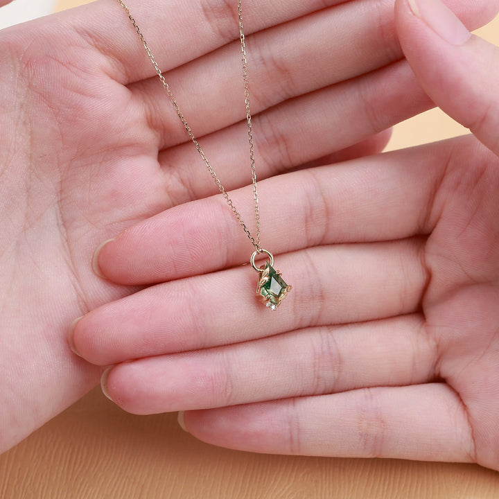 Moonshadow Batwing Kite Shaped Moss Agate Rose Gold Interchangeable Pendant