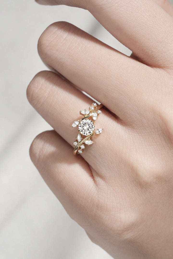 Celestial Olive Branch with 0.5 Carat Round Certified Lab Diamond Ring in 14K Rose Gold
