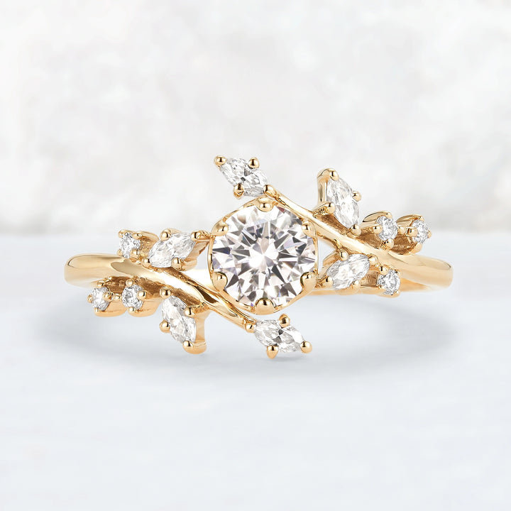 Celestial Olive Branch with 0.5 Carat Round Certified Lab Diamond Ring in 14K Rose Gold