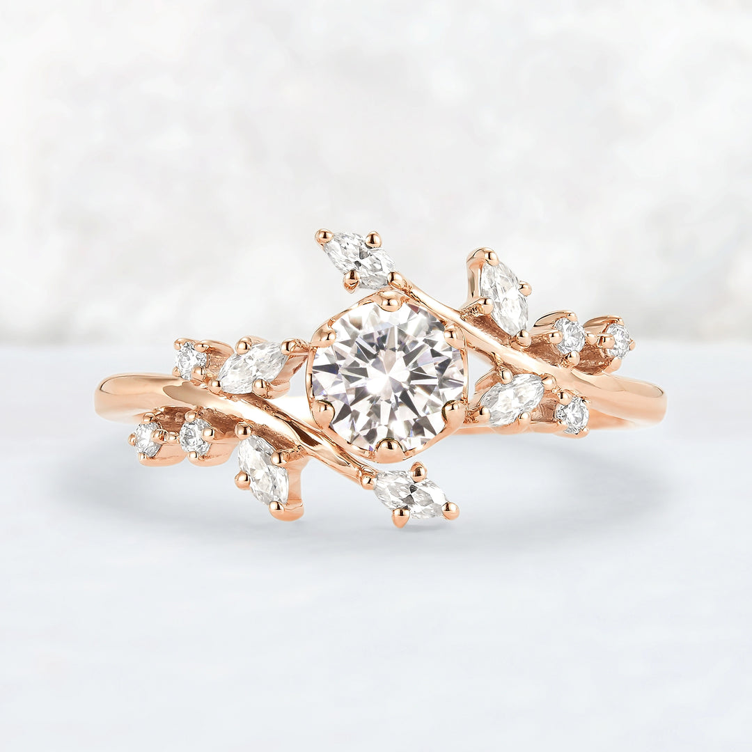 Celestial Olive Branch with 0.5 Carat Round Certified Lab Diamond Ring in 14K Rose Gold
