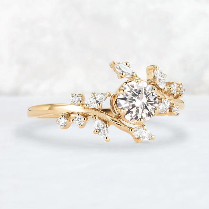 Celestial Olive Branch with 0.5 Carat Round Certified Lab Diamond Ring in 14K Rose Gold
