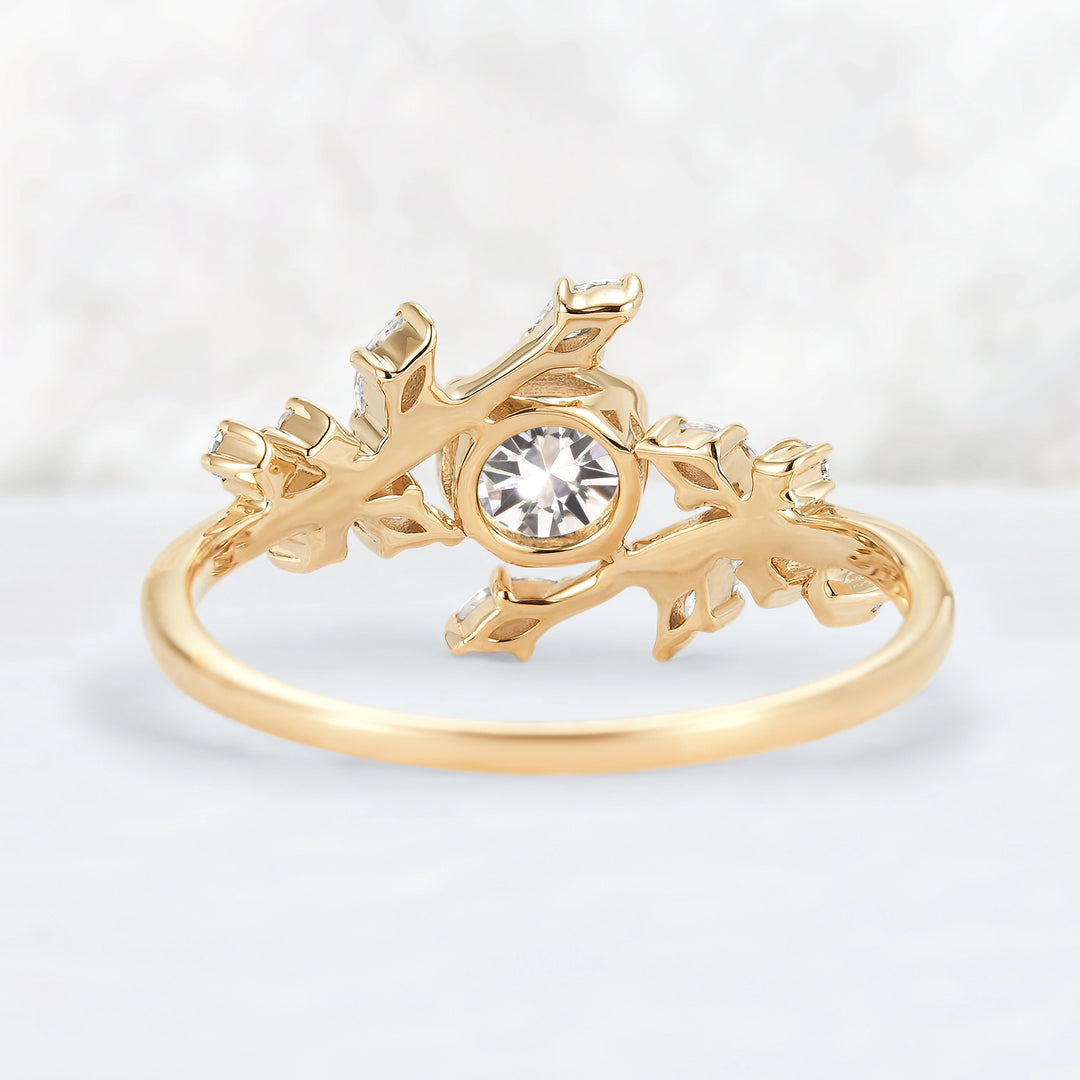 Celestial Olive Branch with 0.5 Carat Round Certified Lab Diamond Ring in 14K Rose Gold