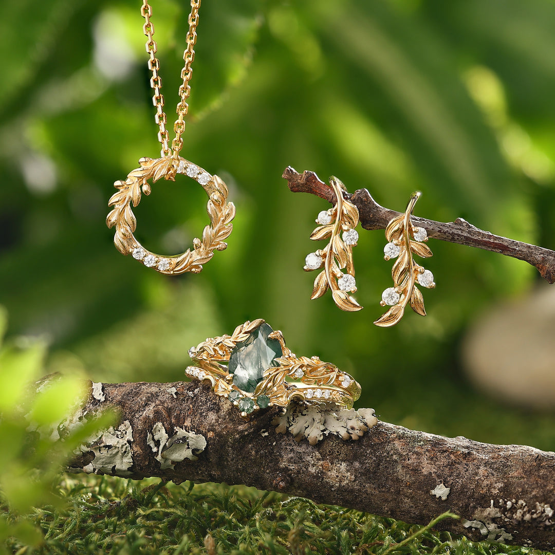 Celestial Olive Leaf Moss Agate Collection