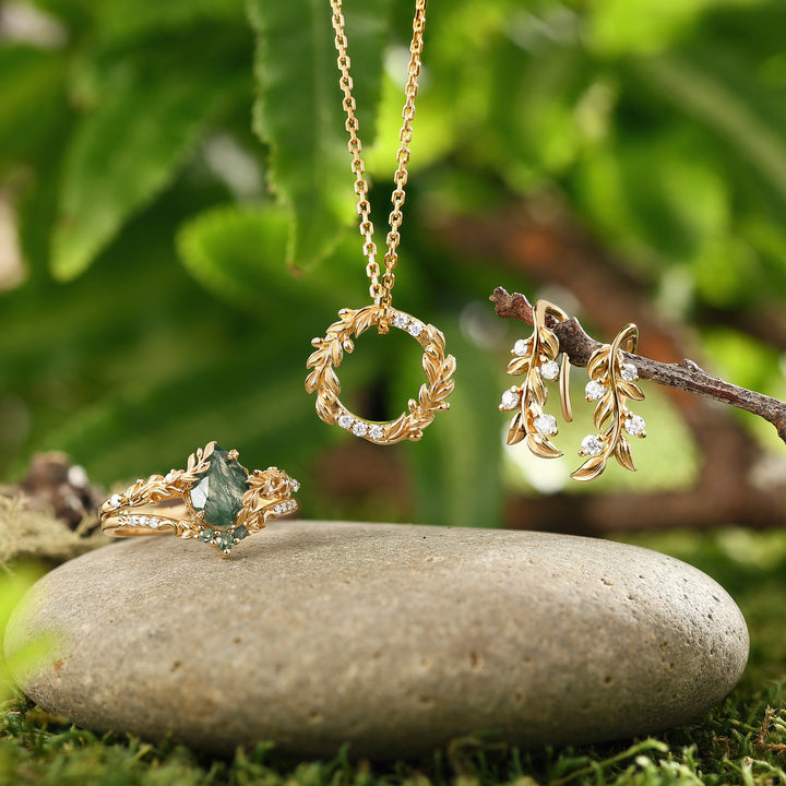 Celestial Olive Leaf Moss Agate Collection