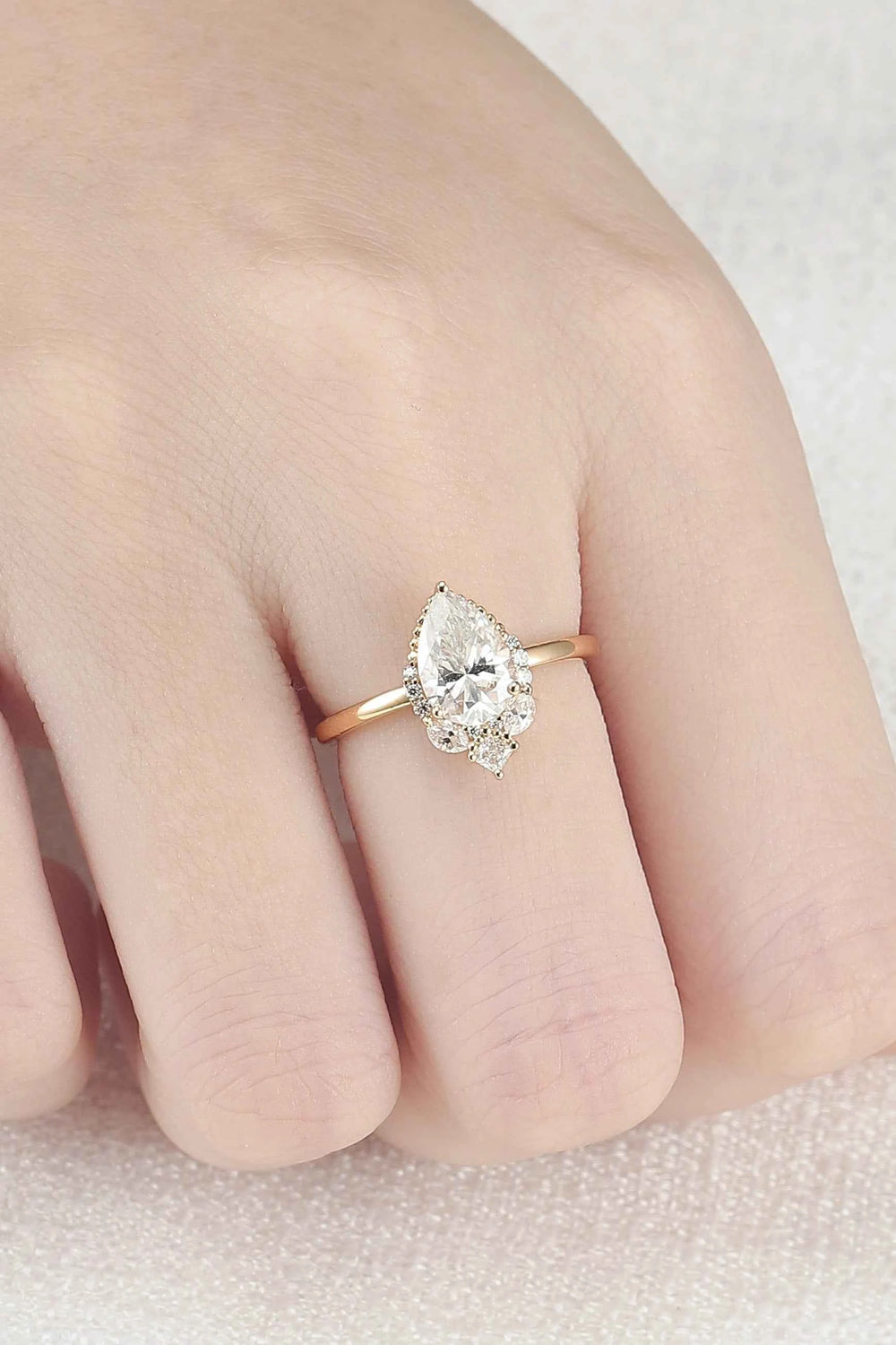Fire Cut Pear Shaped Lab Green Sapphire Gemstone Ring
