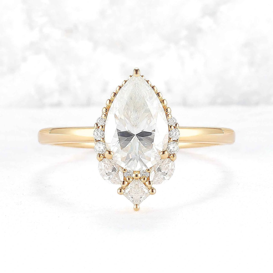Fire Cut Pear Shaped Lab Green Sapphire Gemstone Ring