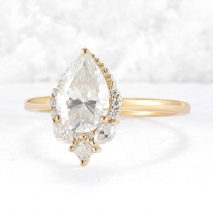 Fire Cut Pear Shaped Lab Green Sapphire Gemstone Ring