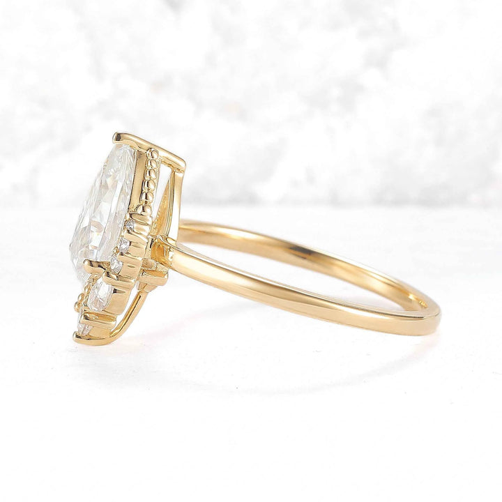 Fire Cut Pear Shaped Lab Green Sapphire Gemstone Ring