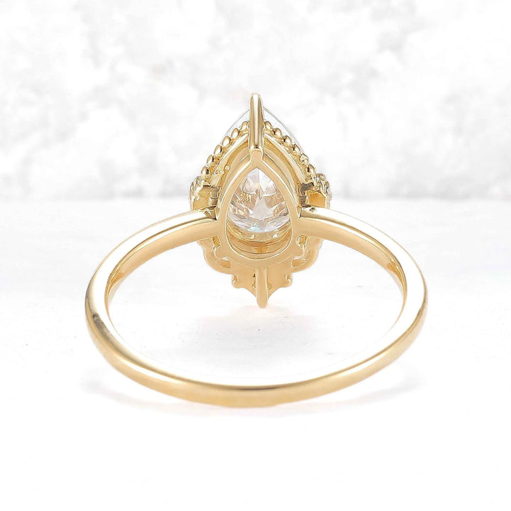 Fire Cut Pear Shaped Lab Green Sapphire Gemstone Ring