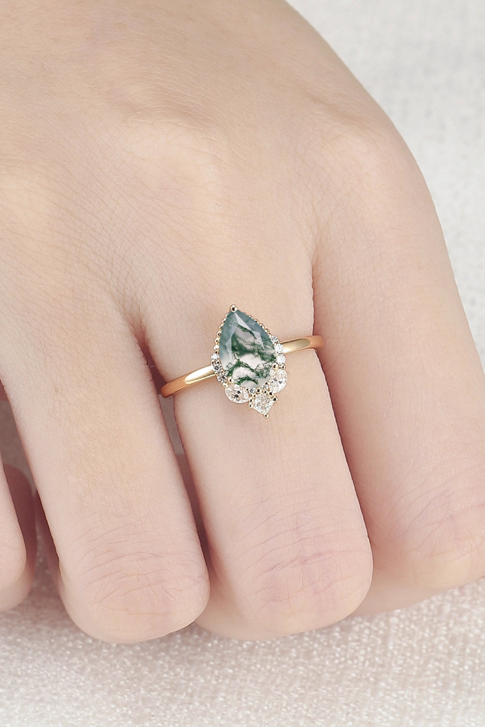 Charlotte Pear Cut Moss Agate Gemstone Ring