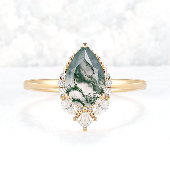 Charlotte Pear Cut Moss Agate Gemstone Ring