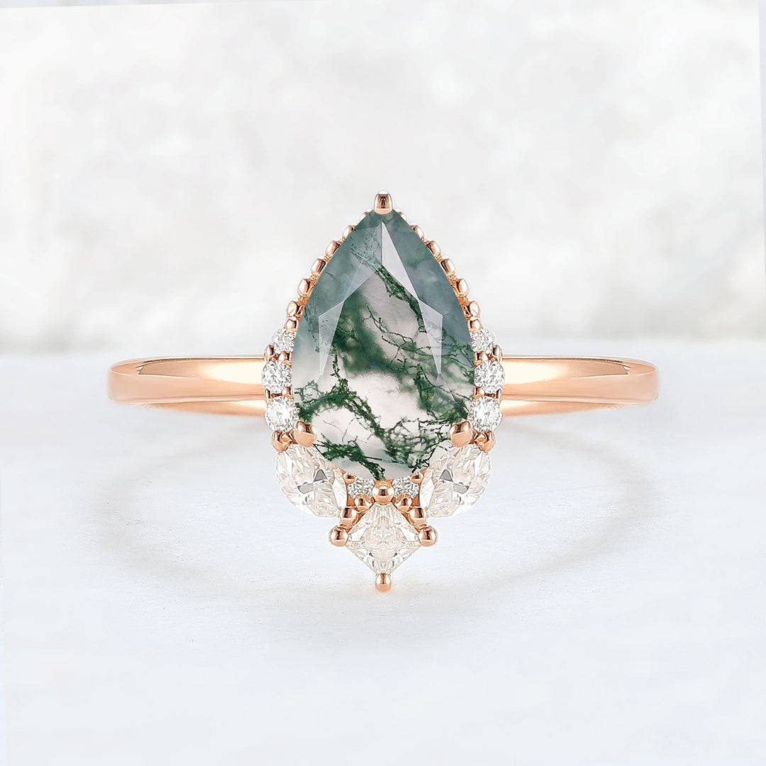 Charlotte Pear Cut Moss Agate Gemstone Ring