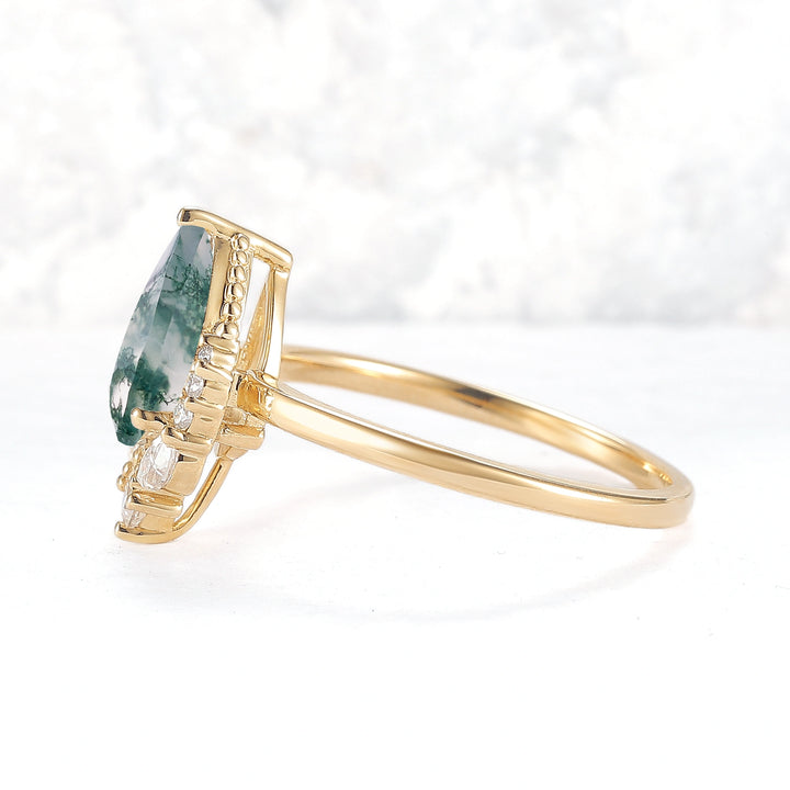 Charlotte Pear Cut Moss Agate Gemstone Ring