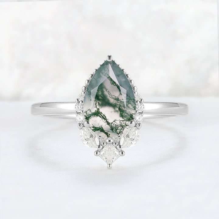 Charlotte Pear Cut Moss Agate Gemstone Ring