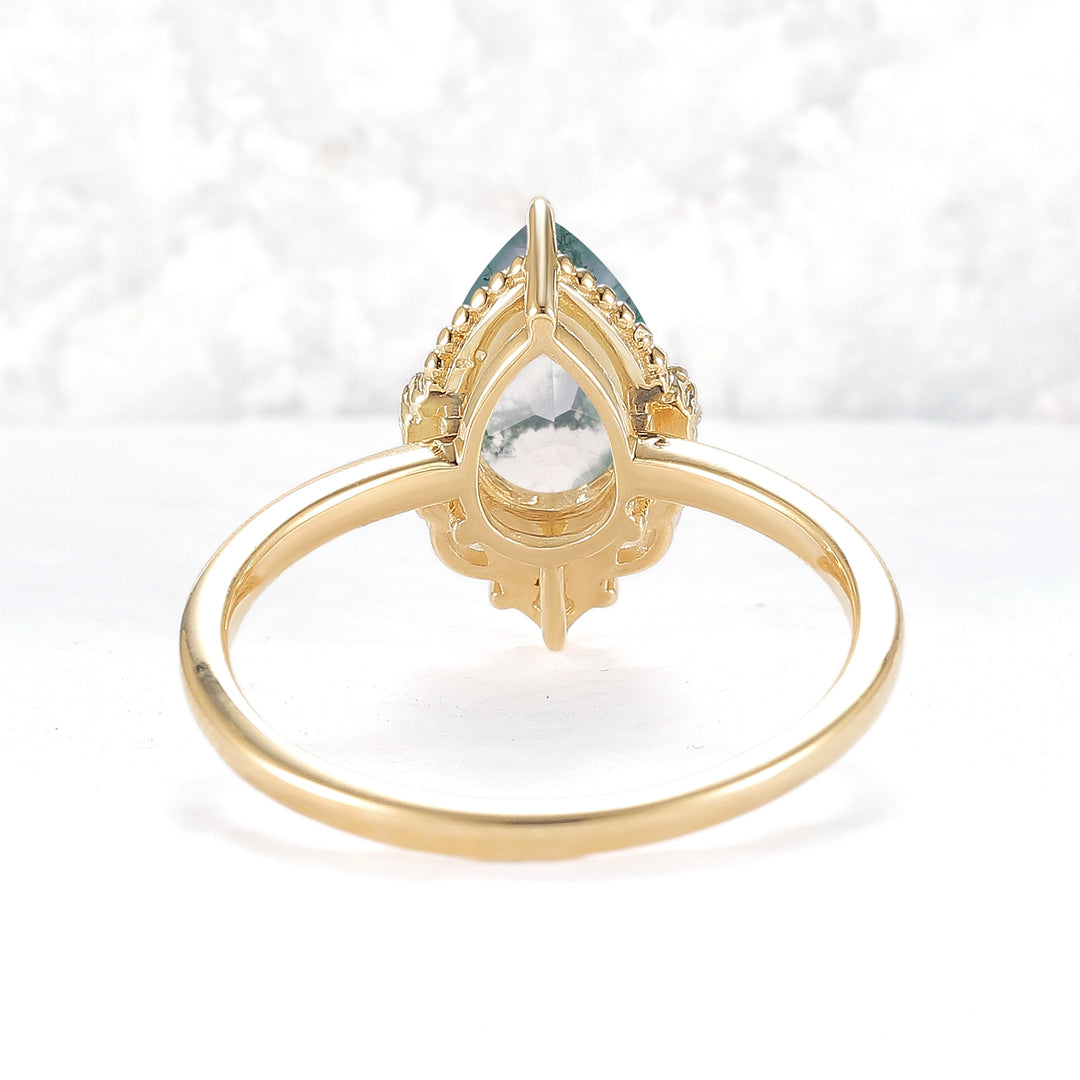 Charlotte Pear Cut Moss Agate Gemstone Ring