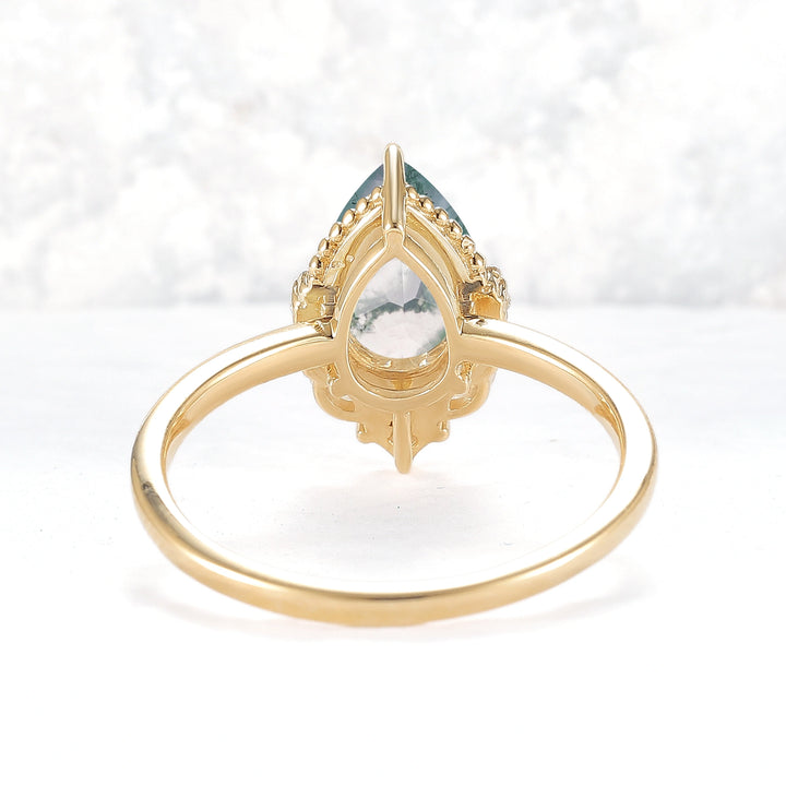 Charlotte Pear Cut Moss Agate Gemstone Ring
