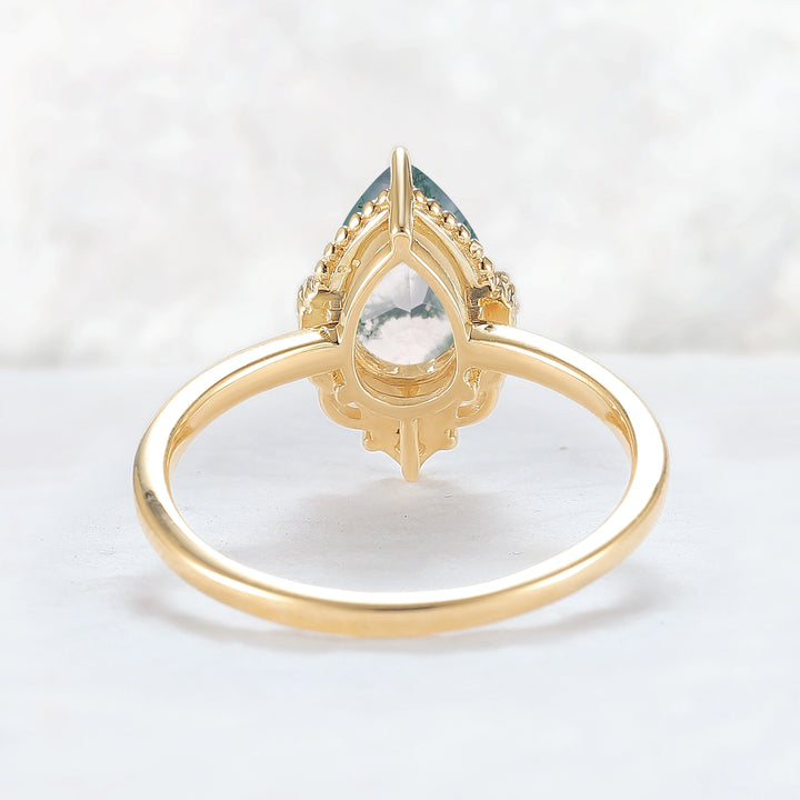 Charlotte Pear Cut Moss Agate Gemstone Ring