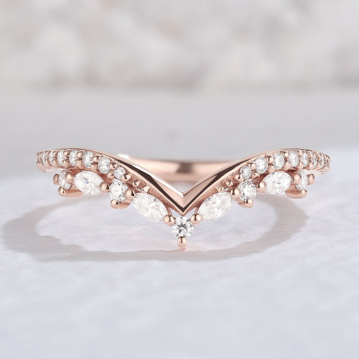 Chevron Moissanite 14k Rose Gold wedding Ring